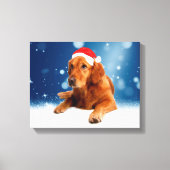 Kerstmis: Golden Retriever Dog Santa Hat Snow Canvas Afdruk (Voorkant)