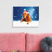 Kerstmis: Golden Retriever Dog Santa Hat Snow Canvas Afdruk (Insitu (Woonkamer))
