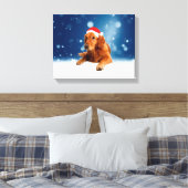 Kerstmis: Golden Retriever Dog Santa Hat Snow Canvas Afdruk (Insitu (Slaapkamer))