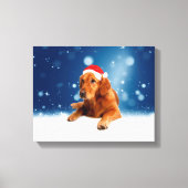 Kerstmis: Golden Retriever Dog Santa Hat Snow Canvas Afdruk (Voorkant)