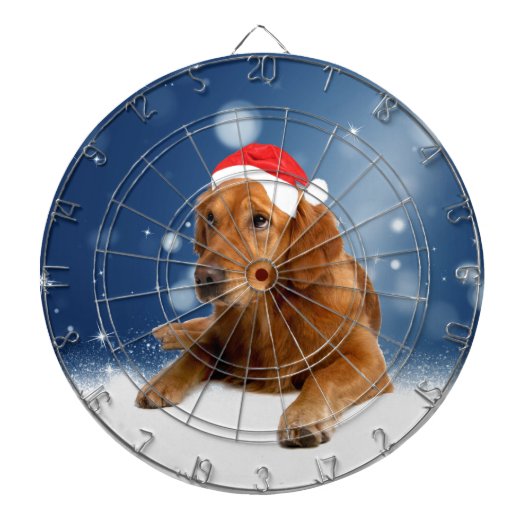 Kerstmis: Golden Retriever Dog Santa Hat Snow Dartbord (Voorkant)
