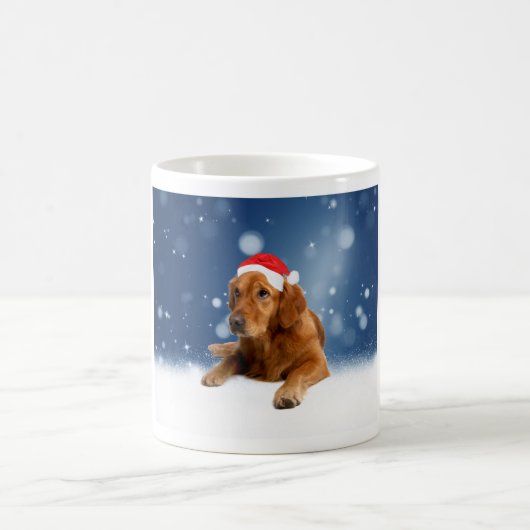 Kerstmis: Golden Retriever Dog Santa Hat Snow Koffiemok (Center)