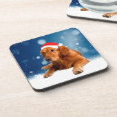 Kerstmis: Golden Retriever Dog Santa Hat Snow Onderzetter (Linkerzijde)
