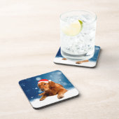 Kerstmis: Golden Retriever Dog Santa Hat Snow Onderzetter (Rechterzijde)