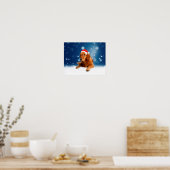 Kerstmis: Golden Retriever Dog Santa Hat Snow Poster (Keuken)