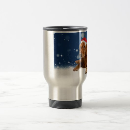 Kerstmis: Golden Retriever Dog Santa Hat Snow Reisbeker (Center)