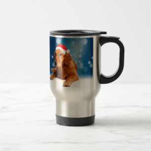 Kerstmis: Golden Retriever Dog Santa Hat Snow Reisbeker