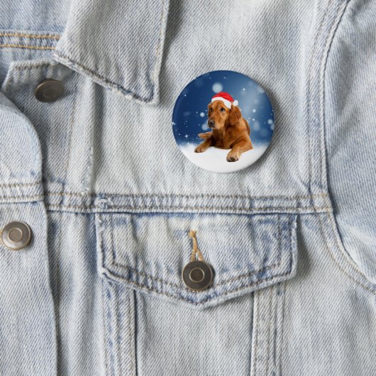 Kerstmis: Golden Retriever Dog Santa Hat Snow Ronde Button 5,7 Cm (In situ)