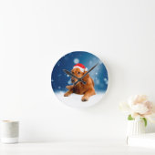 Kerstmis: Golden Retriever Dog Santa Hat Snow Ronde Klok (Huis)