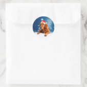 Kerstmis: Golden Retriever Dog Santa Hat Snow Ronde Sticker (Tas)