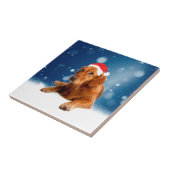 Kerstmis: Golden Retriever Dog Santa Hat Snow Tegeltje (Zijkant)