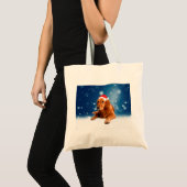 Kerstmis: Golden Retriever Dog Santa Hat Snow Tote Bag (Voorkant (product))