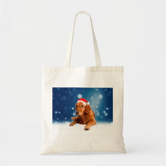 Kerstmis: Golden Retriever Dog Santa Hat Snow Tote Bag (Voorkant)
