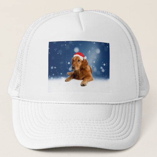 Kerstmis: Golden Retriever Dog Santa Hat Snow Trucker Pet (Voorkant)