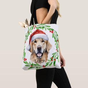 Kerstmis Golden Retriever Goldie Vakantie Monogram Tote Bag