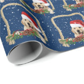 Kerstmis Golden Retriever in touwframe Cadeaupapier (Rol Hoek)