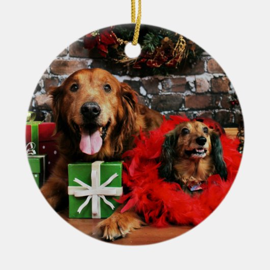 Kerstmis - Golden Retriever Max - Doxie - Chloe Keramisch Ornament (Voorkant)