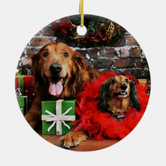 Kerstmis - Golden Retriever Max - Doxie - Chloe Keramisch Ornament (Achterkant)