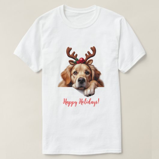 Kerstmis Golden Retriever rendieren T-shirt (Design voorkant)