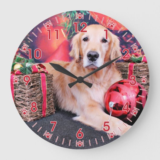 Kerstmis - Golden Retriever - Sky Grote Klok (Voorkant)
