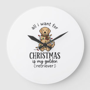 Kerstmis Golden Retriever Wenslijst Ontwerp Grote Klok