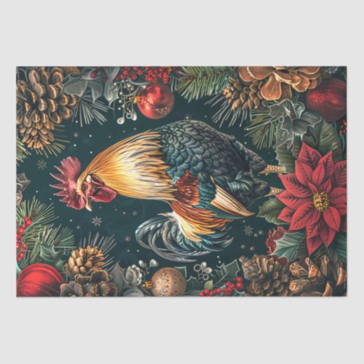 Kerstmis Golden Rooster Decoupage Tissuepapier (Voorkant)