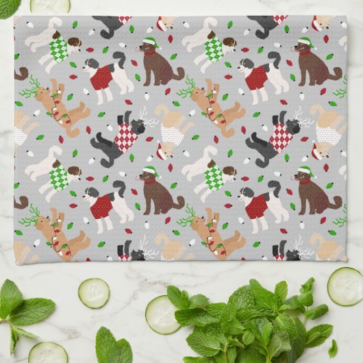 Kerstmis Goldendole Labradoodle Kitchen Towel Theedoek (Gevouwen)