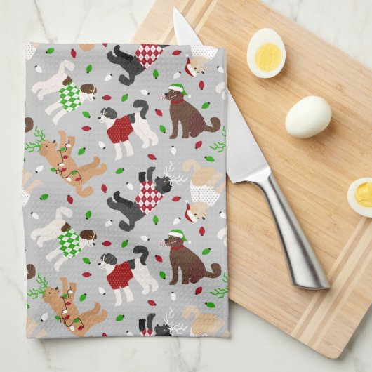 Kerstmis Goldendole Labradoodle Kitchen Towel Theedoek (Quarter Fold)