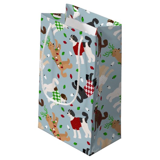 Kerstmis Goldendole Labradoodle Small Gift Bag Klein Cadeauzakje (Achterkant Gekanteld)