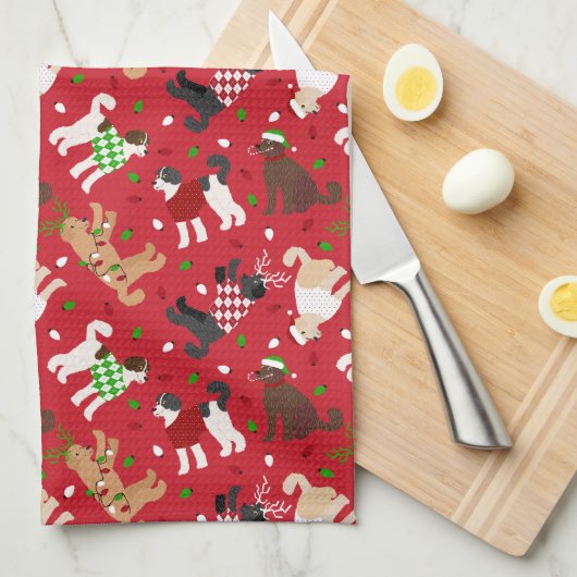 Kerstmis Goldendole Labradoodle Theedoek (Quarter Fold)