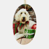 Kerstmis - GoldenDoodle - Biscuit Keramisch Ornament (Rechts)