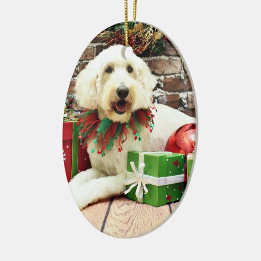 Kerstmis - GoldenDoodle - Biscuit Keramisch Ornament (Links)