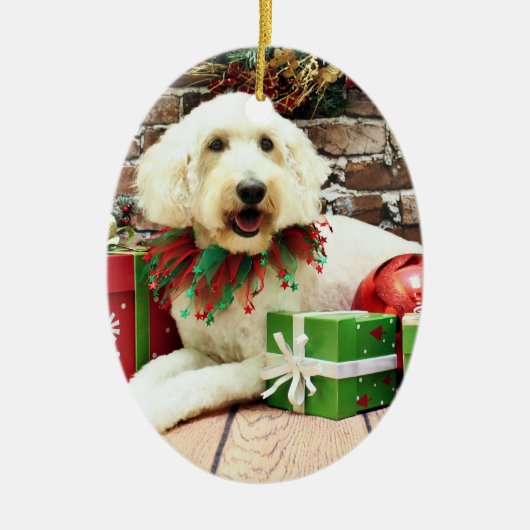 Kerstmis - GoldenDoodle - Biscuit Keramisch Ornament (Voorkant)