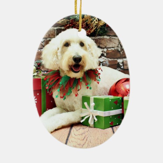 Kerstmis - GoldenDoodle - Biscuit Keramisch Ornament (Achterkant)
