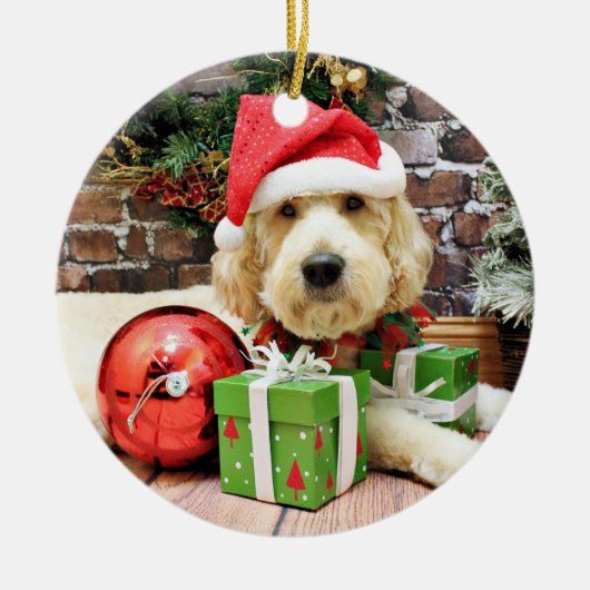 Kerstmis - GoldenDoodle - Gus Keramisch Ornament (Voorkant)