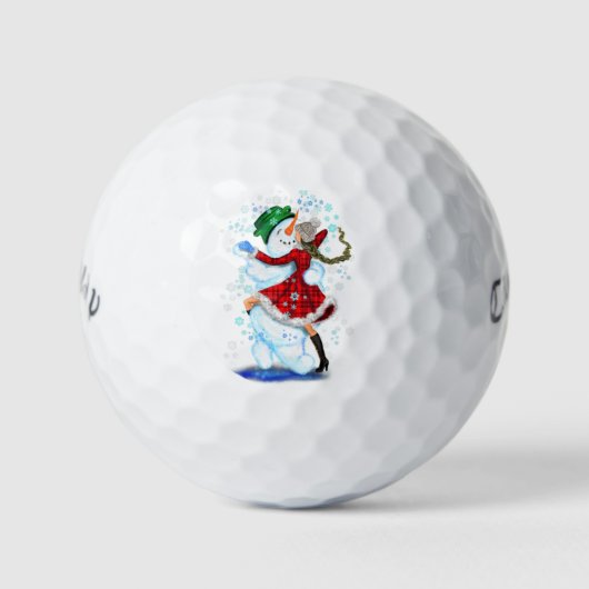Kerstmis Golf Balls Gift Snowman en Girl Dance Golfballen (Voorkant)