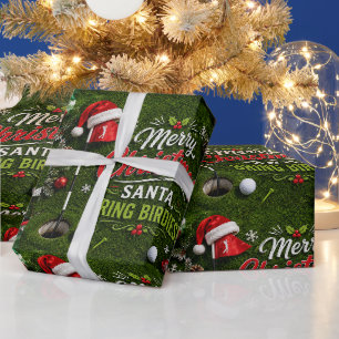 Kerstmis golf grappige spreuk op groen gras cadeaupapier