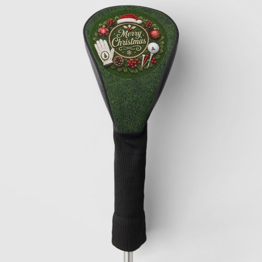 Kerstmis-golf op groen gras golfheadcover (Voorkant)