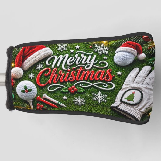 Kerstmis-golf op groen gras golfheadcover (Voorkant)
