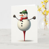 Kerstmis Golf Sneeuwman Kaart (Gele Bloem)