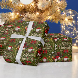 Kerstmis-golf thema op groen gras cadeaupapier