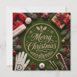 Kerstmis golf thema op groen gras feestdagenkaart