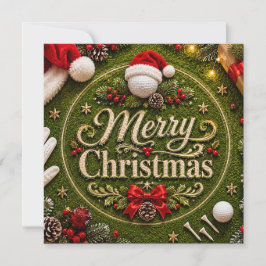 Kerstmis golf thema op groen gras feestdagenkaart