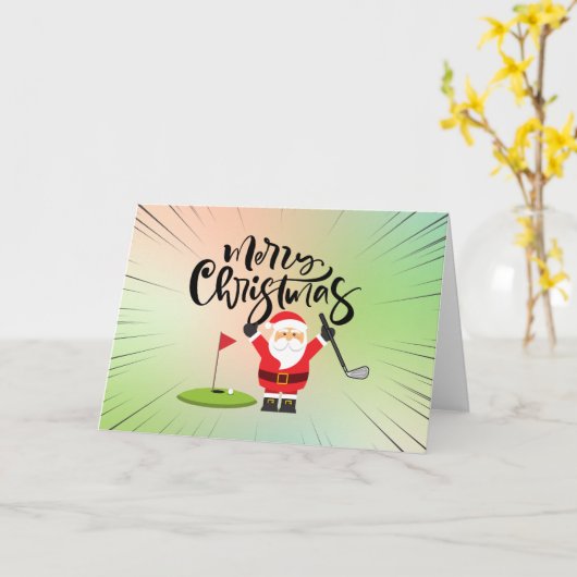 Kerstmis golfen met Kerstman golfer Kaart (Gele Bloem)