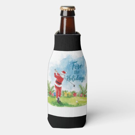 Kerstmis golfen met kerstman met grappige tekst flesjeskoeler (Fles Voorkant)