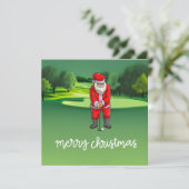 Kerstmis golfen met kerstman op golfbaan feestdagenkaart (Staand voorkant)