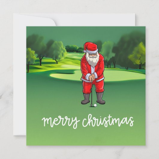 Kerstmis golfen met kerstman op golfbaan feestdagenkaart (Voorkant)