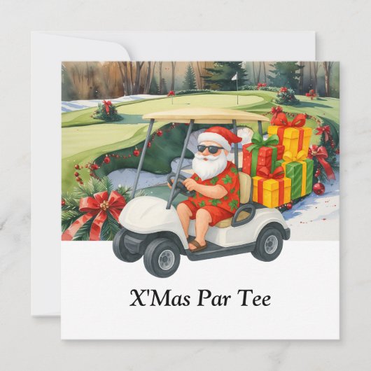 Kerstmis golfen met Kerstman op het gras Save The Date (Voorkant)