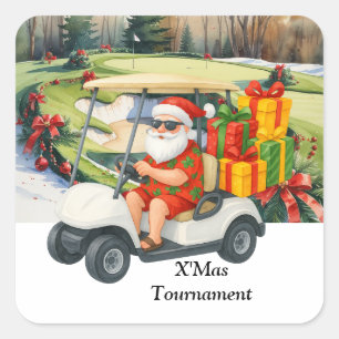 Kerstmis golfen met Kerstman op het gras Vierkante Sticker