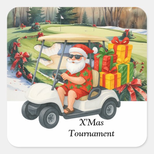 Kerstmis golfen met Kerstman op het gras Vierkante Sticker (Voorkant)